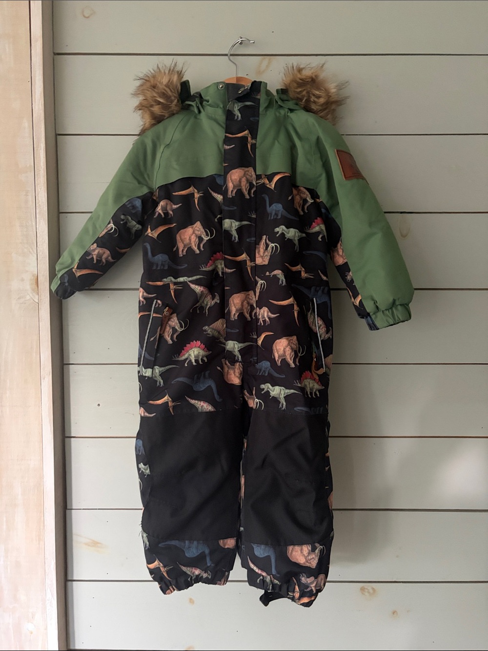 Rising Sun Sustainable Outerwear Dinosaur One-Piece Snowsuit – Size 2